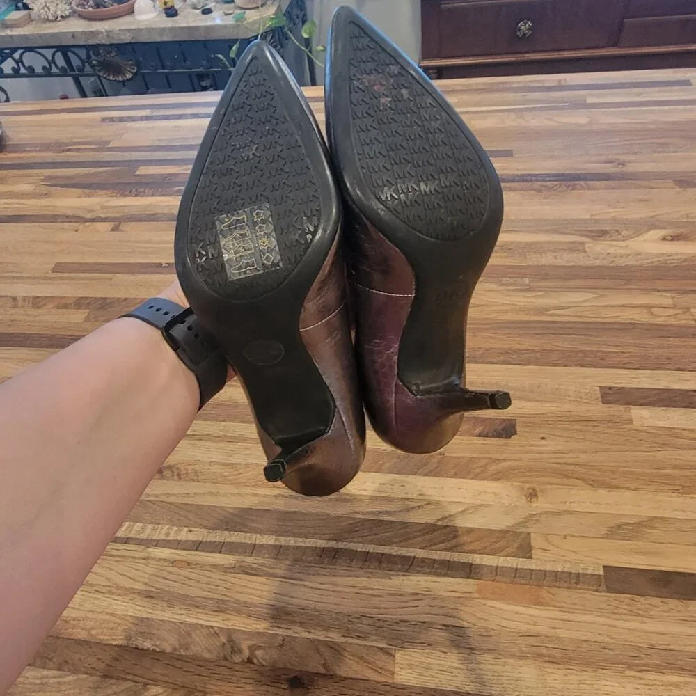 Michael Kors Leather Croc Embossed Heels Silvery Purple Color